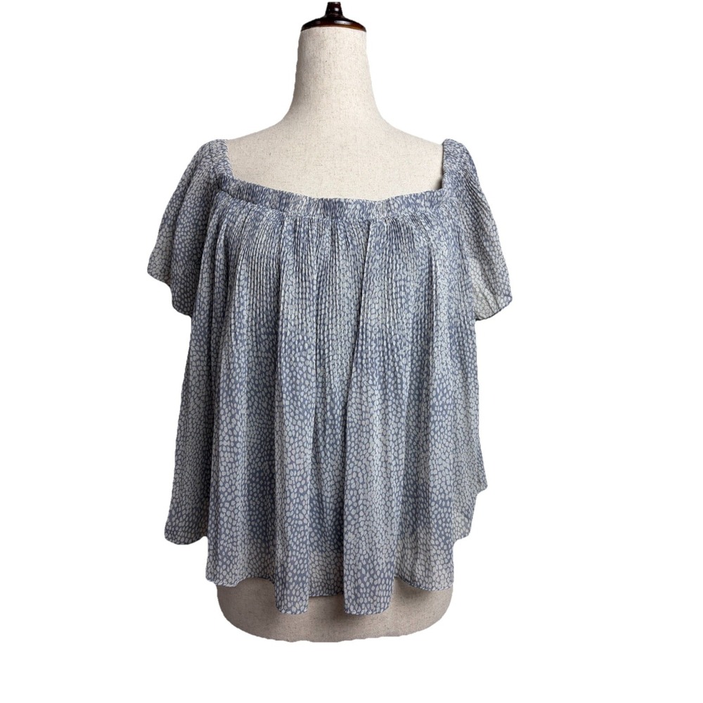 Storee‎ Womens Blue White Pleated Off Shoulder Blouse Abstract Print Size Medium